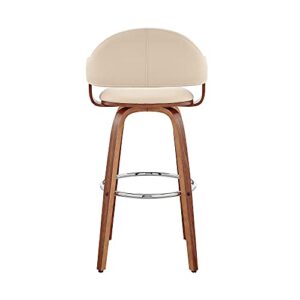 Armen Living Daxton 30" Cream Faux Leather and Walnut Wood Bar Stool