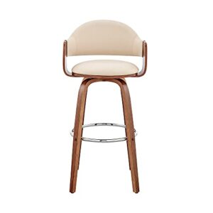 Armen Living Daxton 30" Cream Faux Leather and Walnut Wood Bar Stool