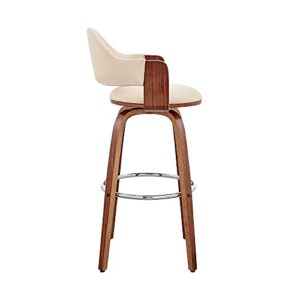 Armen Living Daxton 30" Cream Faux Leather and Walnut Wood Bar Stool