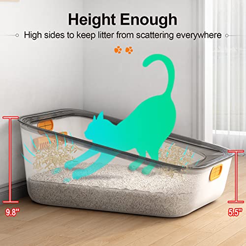 Eiiel Extra Cat Litter Box, 7.3 Wx24 L Large Nonstick Litter Pan Durable Standard Litter Box, Great for Small & Large Cats Easy to Clean1（White）