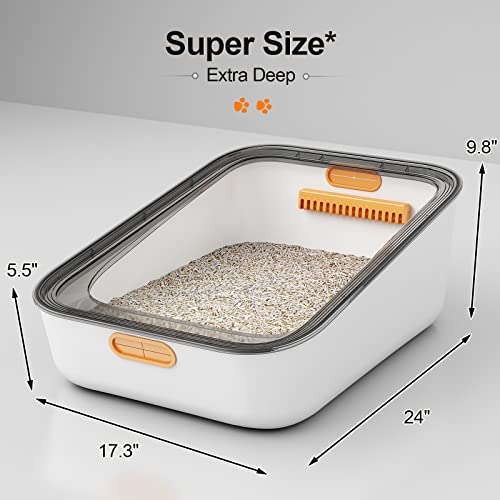 Eiiel Extra Cat Litter Box, 7.3 Wx24 L Large Nonstick Litter Pan Durable Standard Litter Box, Great for Small & Large Cats Easy to Clean1（White）