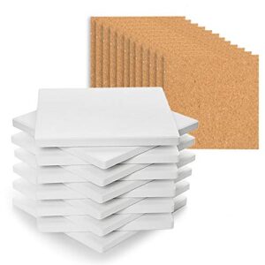 coymos ceramic tiles for crafts coasters, 12pcs blank coasters unglazed ceramic white tiles for painting, alcohol ink, acrylic pouring – make your own coasters – cork backing pads included (4×4 inch)