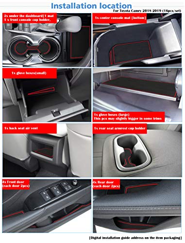 Auovo Anti Dust Mats for Toyota Camry Accessories 2018 2019 2020 2021 2022 2023 Custom Fit Door Pocket Liners Cup Holder Pads Console Mats(16pcs/Set) (red)