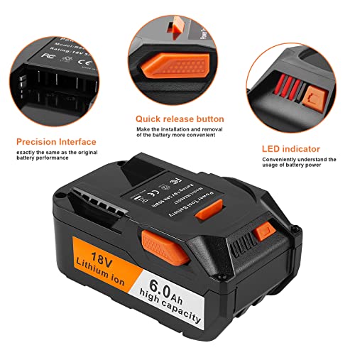 Fancy Buying 18V 6.0Ah/6000mAh Lithium Ion Replacement Battery Compatible with for RIDGID R840083 R840085 R840086 R840087 R840089 AC840085 AC840086 AC840087P AC840089 Series Drill Battery (2 Pack)