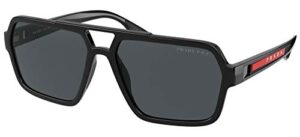 prada linea rossa men’s round fashion sunglasses, black/polarized dark grey, one size