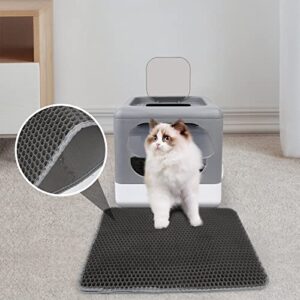 LOOBANI Foldable Cat Litter Box with Lid,Enclosed and Covered Litter Box to Prevent Smell, Anti-Splashing Kitty Potty with Scoop and Mat for Easy Clean, Large Top Entry Cat Toilet with Drawer (Grey)