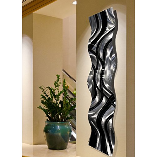 Statements2000 Silver/Black Metal Wall Art Wave, Modern Accent Décor by Jon Allen Metal Art, Crossroads Wave, 46" x 10"