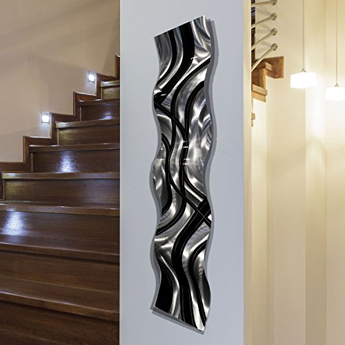 Statements2000 Silver/Black Metal Wall Art Wave, Modern Accent Décor by Jon Allen Metal Art, Crossroads Wave, 46" x 10"