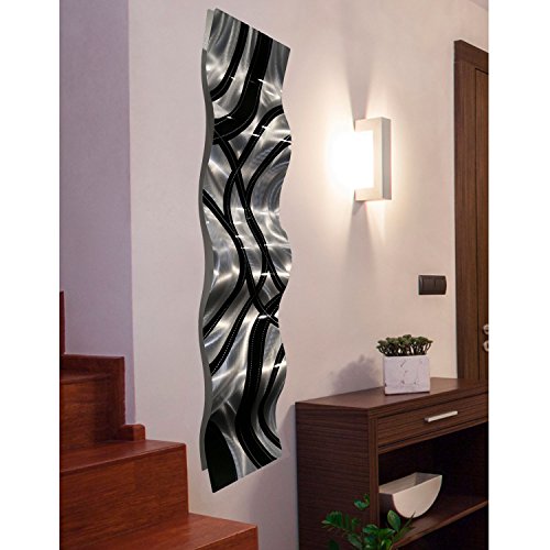 Statements2000 Silver/Black Metal Wall Art Wave, Modern Accent Décor by Jon Allen Metal Art, Crossroads Wave, 46" x 10"