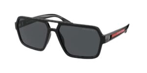 prada ps01xs 1ab02g 59mm black/polarized dark grey rectangle sunglasses for men + bundle with designer iwear complimentary eyewear kit
