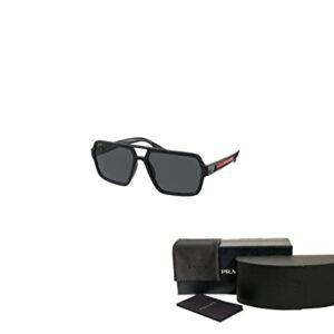 Prada PS01XS 1AB02G 59MM Black/Polarized Dark Grey Rectangle Sunglasses for Men + BUNDLE With Designer iWear Complimentary Eyewear Kit