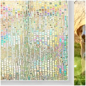 windimiley window privacy film stained glass rainbow clings: window tinting film for home bathroom uv blocking 3d decorative static sticker non adhesive vinyl door covering (17.5 x 78.7 inch, pure)