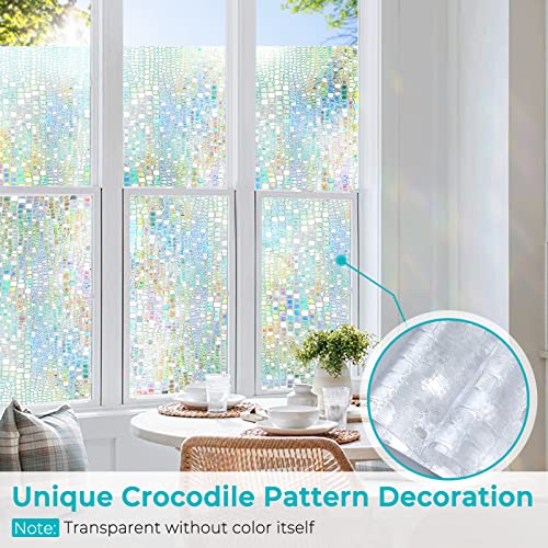 Windimiley Window Privacy Film Stained Glass Rainbow Clings: Window Tinting Film for Home Bathroom UV Blocking 3D Decorative Static Sticker Non Adhesive Vinyl Door Covering (17.5 x 78.7 Inch, Pure)