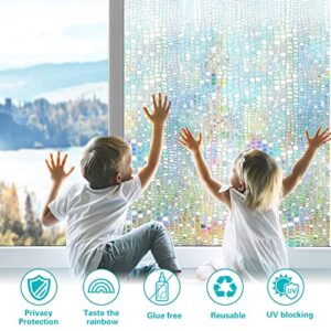 Windimiley Window Privacy Film Stained Glass Rainbow Clings: Window Tinting Film for Home Bathroom UV Blocking 3D Decorative Static Sticker Non Adhesive Vinyl Door Covering (17.5 x 78.7 Inch, Pure)