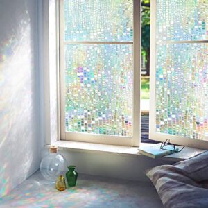 Windimiley Window Privacy Film Stained Glass Rainbow Clings: Window Tinting Film for Home Bathroom UV Blocking 3D Decorative Static Sticker Non Adhesive Vinyl Door Covering (17.5 x 78.7 Inch, Pure)