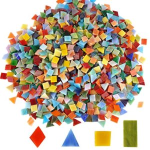 lanyani 1600 pieces/2.2 pounds vibrant mixed glass mosaic tiles for crafts cathedral stained glass pieces – assorted colors and shapes-great value pack, opaque