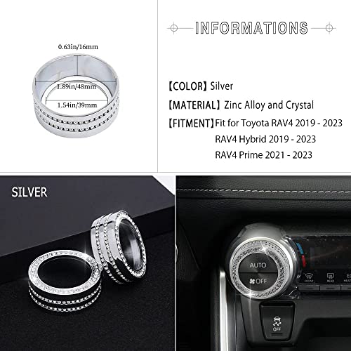 1797 AC Air Conditioning Knob Covers Accessories for Toyota RAV4 2023 2022 2021 2020 2019 Bling Sticker Decal Crystal Silver Pack of 2