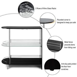 COSTWAY Bar Cabinets Table with 2-Holder, Modern Liquor Display Bar Cabinet with Tempered Glass Shelves, Wine Storage with Wine Glass Holders Ideal for Home/Kitchen/Bar/Pub, Black