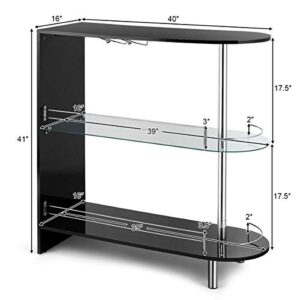 COSTWAY Bar Cabinets Table with 2-Holder, Modern Liquor Display Bar Cabinet with Tempered Glass Shelves, Wine Storage with Wine Glass Holders Ideal for Home/Kitchen/Bar/Pub, Black