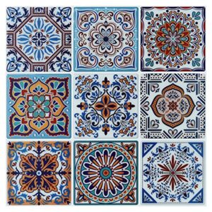 peel and stick backsplash tile stickers, colorful talavera mexican tile, stick on wall tiles (10 sheets)