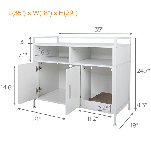 YUSING Litter Box Enclosure, Cat Litter Box Furniture Hidden, Cat Washroom Bench Storage Cabinet Large with Double Doors and Open Shelf for Bedroom, Living Room