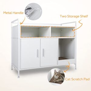 YUSING Litter Box Enclosure, Cat Litter Box Furniture Hidden, Cat Washroom Bench Storage Cabinet Large with Double Doors and Open Shelf for Bedroom, Living Room