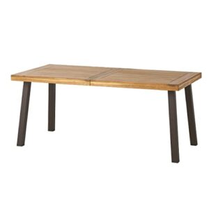 christopher knight home della acacia wood dining table, natural stained with rustic metal, 32.25 in x 69 in x 29.5 in, brown, grey