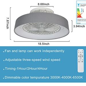 Anresun Ceiling Lamp Modern LED Semi Flush Mount Light Fandelier Adjustable Wind Speed Remote Control Dimmable 3 Files Fan Chandelier Modern Bedroom Living Room (Grey)