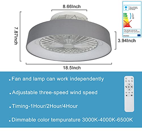 Anresun Ceiling Lamp Modern LED Semi Flush Mount Light Fandelier Adjustable Wind Speed Remote Control Dimmable 3 Files Fan Chandelier Modern Bedroom Living Room (Grey)