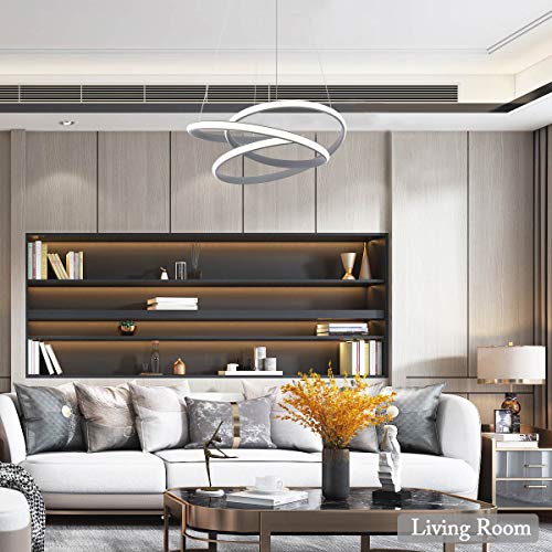 GMENLIGHT Modern LED Chandelier, Pendant Light Fixtures, LED Ring Hanging Light Fixture, for Dining Rooms Kitchen Island and High Ceilings, Acrylic Shape Pendant Light Grey 36W