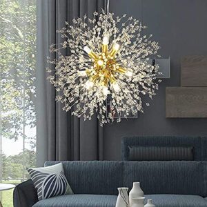 vikaey dandelion crystal chandeliers, 12-light firework modern sputnik chandelier ceiling light fixture pendant lighting for dining room bedroom kitchen island living room,glod