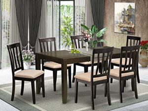 east west furniture lyan7-cap-c dining set, 7-piece