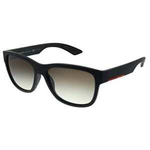 prada lifestyle ps 03qs dg00a7 black rubber plastic rectangle sunglasses grey gradient lens