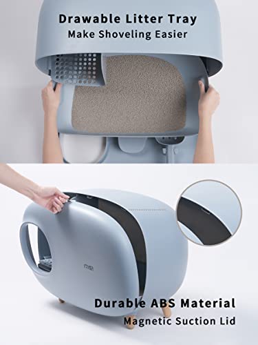 MS!MAKE SURE Cat Litter Box (with Litter Mat), Enclosed Design, Large Space Litter Box with Lid, Prevent Sand Leakage and Isolate Odors, Easy to Clean, with Cat Litter Scoop - Gray Blue