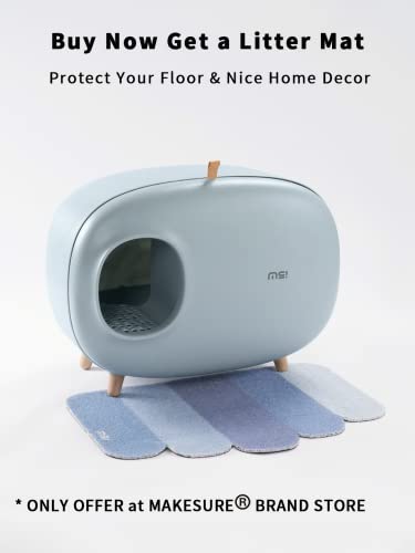 MS!MAKE SURE Cat Litter Box (with Litter Mat), Enclosed Design, Large Space Litter Box with Lid, Prevent Sand Leakage and Isolate Odors, Easy to Clean, with Cat Litter Scoop - Gray Blue