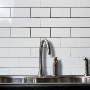 AULIGET 100-Piece Polished White Thick PVC Peel and Stick Backsplash, 3" x 6" Waterproof Subway Tile Peel and Stick Wall Tiles for Kitchen & Bathroom