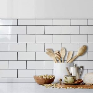 AULIGET 100-Piece Polished White Thick PVC Peel and Stick Backsplash, 3" x 6" Waterproof Subway Tile Peel and Stick Wall Tiles for Kitchen & Bathroom