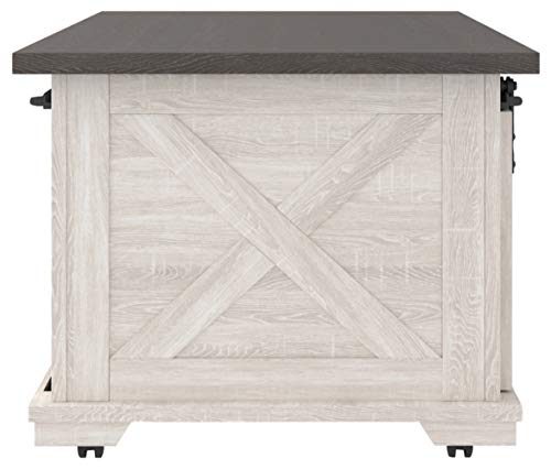 Signature Design by Ashley Dorrinson Farmhouse Coffee Table with Sliding Barn Doors, Antique White & Brown