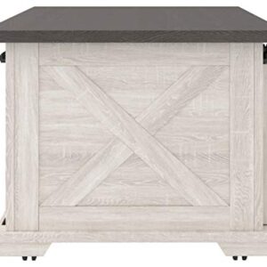 Signature Design by Ashley Dorrinson Farmhouse Coffee Table with Sliding Barn Doors, Antique White & Brown