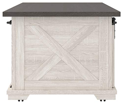 Signature Design by Ashley Dorrinson Farmhouse Coffee Table with Sliding Barn Doors, Antique White & Brown