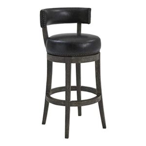 armen living corbin 30″ bar height swivel onyx faux leather and american grey wood bar stool
