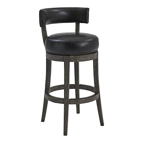 Armen Living Corbin 30" Bar Height Swivel Onyx Faux Leather and American Grey Wood Bar Stool