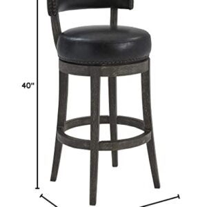 Armen Living Corbin 30" Bar Height Swivel Onyx Faux Leather and American Grey Wood Bar Stool