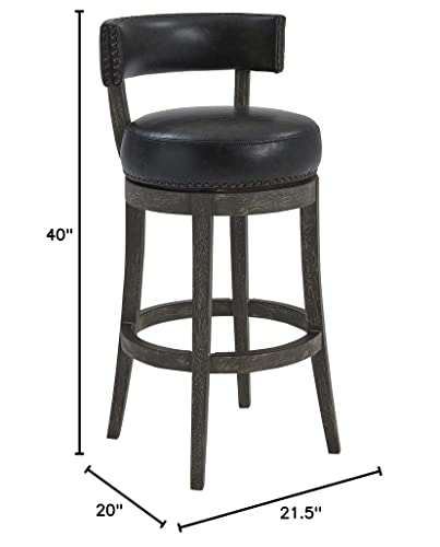 Armen Living Corbin 30" Bar Height Swivel Onyx Faux Leather and American Grey Wood Bar Stool