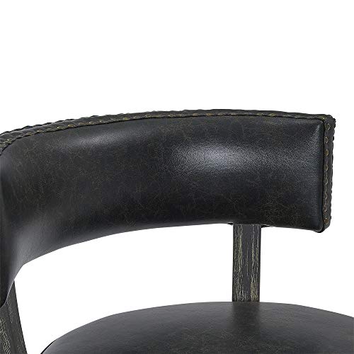 Armen Living Corbin 30" Bar Height Swivel Onyx Faux Leather and American Grey Wood Bar Stool