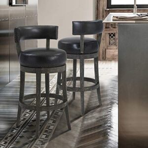 Armen Living Corbin 30" Bar Height Swivel Onyx Faux Leather and American Grey Wood Bar Stool