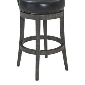 Armen Living Corbin 30" Bar Height Swivel Onyx Faux Leather and American Grey Wood Bar Stool