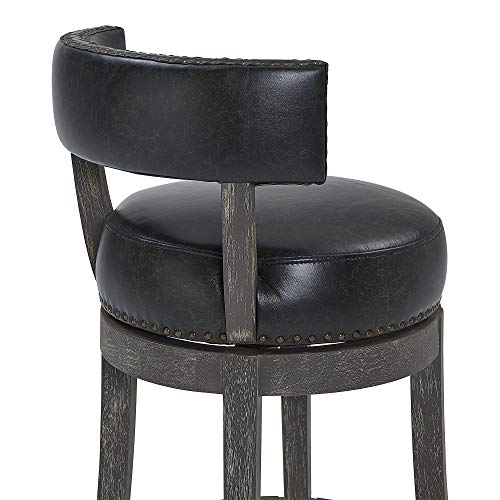 Armen Living Corbin 30" Bar Height Swivel Onyx Faux Leather and American Grey Wood Bar Stool