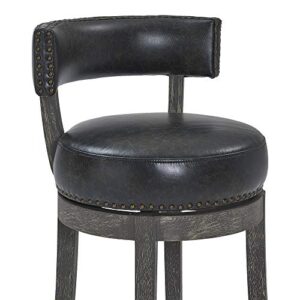 Armen Living Corbin 30" Bar Height Swivel Onyx Faux Leather and American Grey Wood Bar Stool