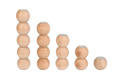 Gurfuy Wood Candle Holders Set of 5 - Rustic Long Wooden Candlestick Holders Bulk un Finished Nature Wood Decorative Candle Stand for Table Wedding Dinning CenterpiecesFestival (Bead Cylinder)